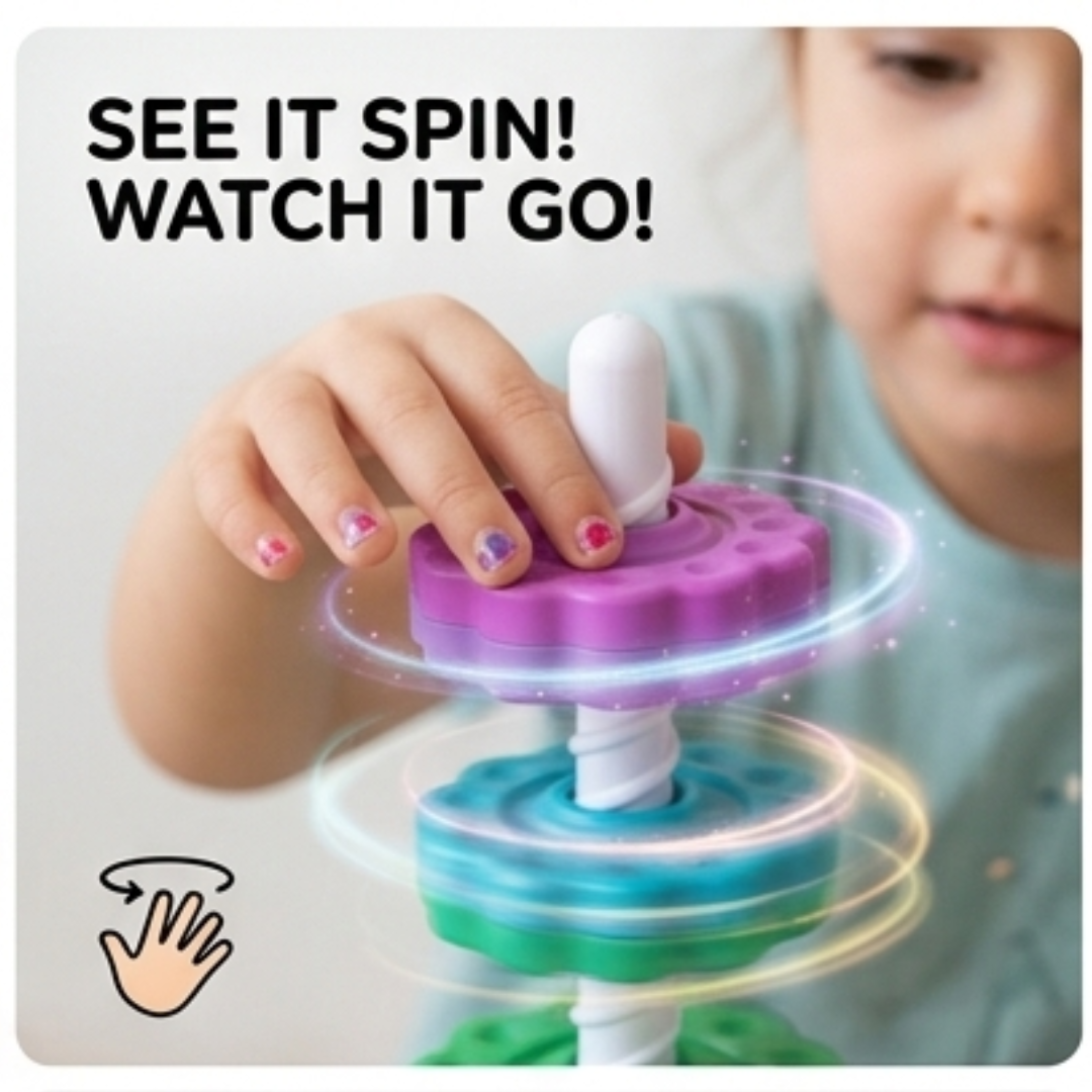 Rainbow Spinning Tower – Montessori Stacking Toy with Spinning Discs (Ages 1+)