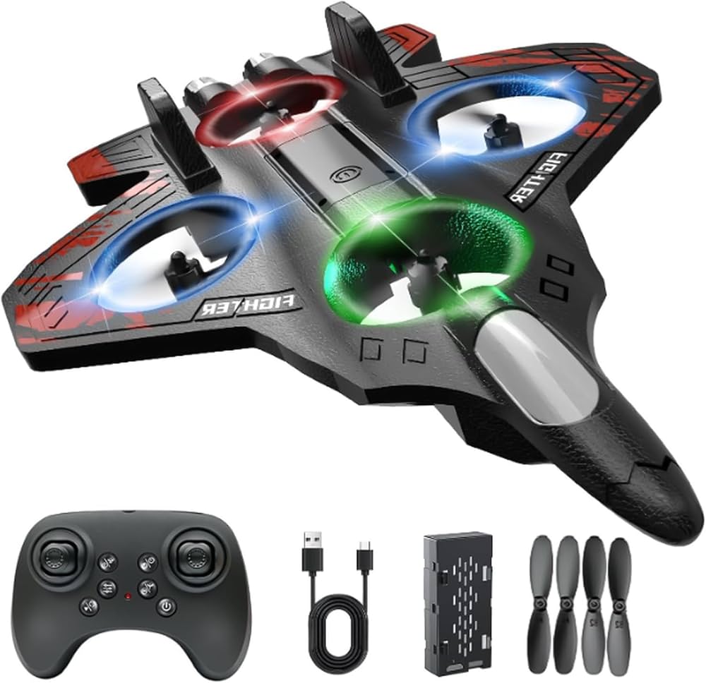 S1 RC Fighter Plane Drone – LED Lights, 360° Stunt Rotation, Long-Range Remote Control