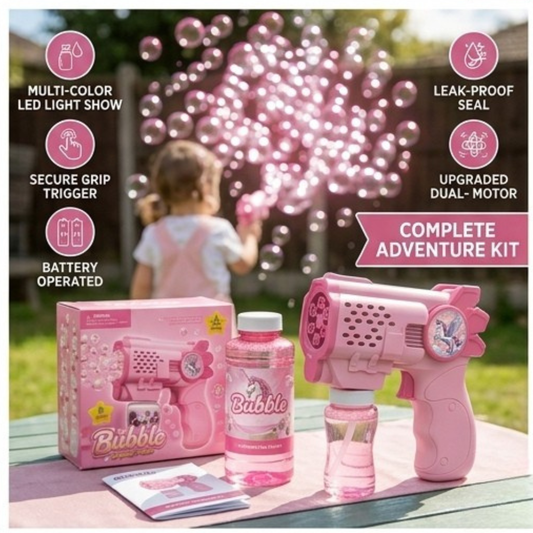 Unicorn Electric Bubble Gun Toy with Lights – Automatic Soap Blower for Outdoor Play