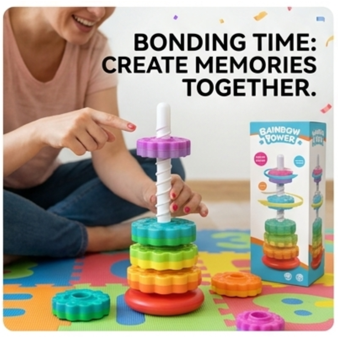 Rainbow Spinning Tower – Montessori Stacking Toy with Spinning Discs (Ages 1+)