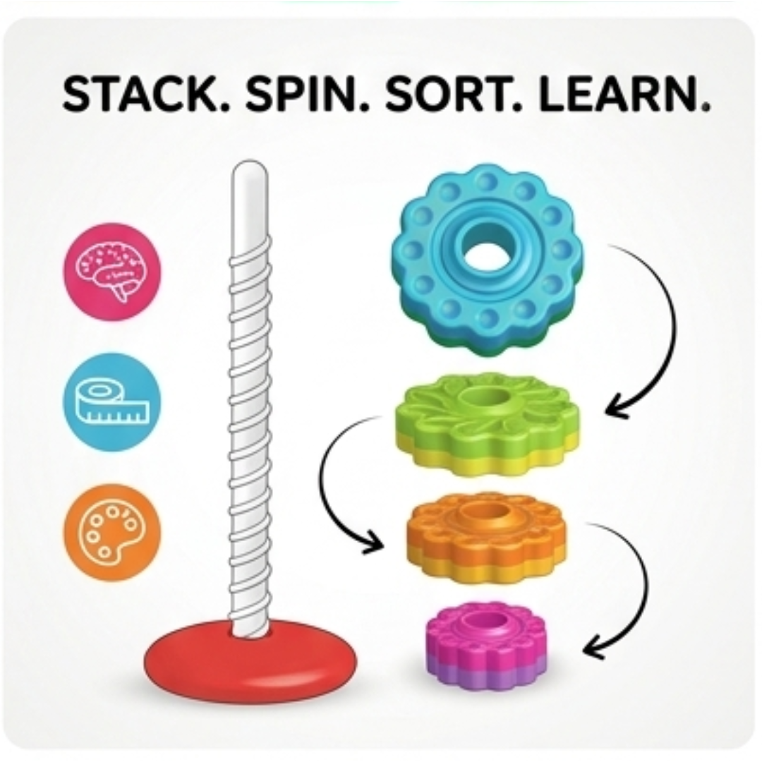 Rainbow Spinning Tower – Montessori Stacking Toy with Spinning Discs (Ages 1+)