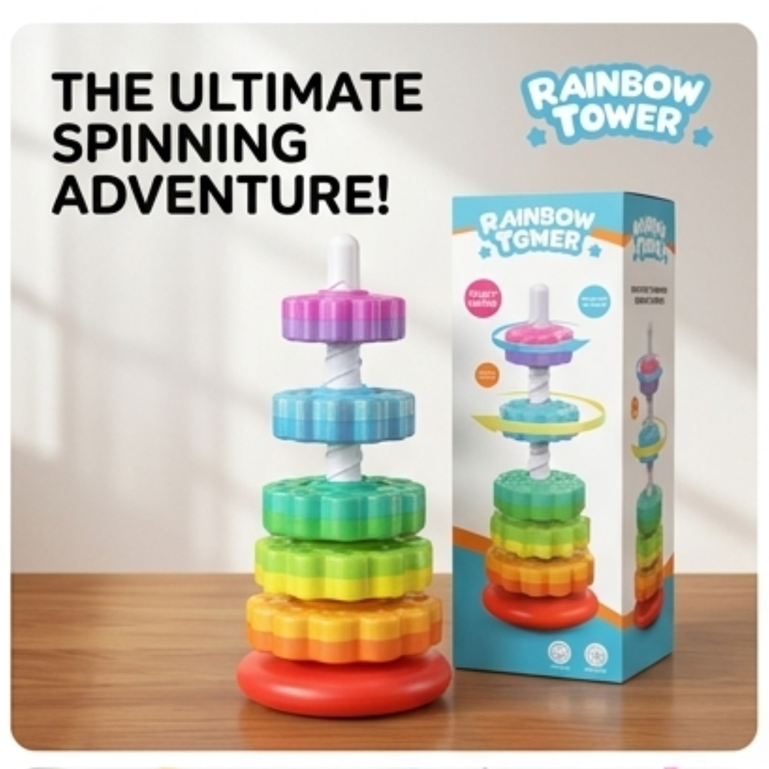 Rainbow Spinning Tower – Montessori Stacking Toy with Spinning Discs (Ages 1+)