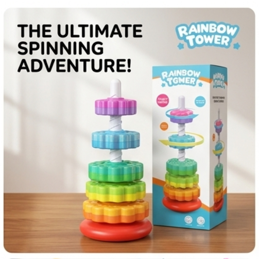 Rainbow Spinning Tower – Montessori Stacking Toy with Spinning Discs (Ages 1+)