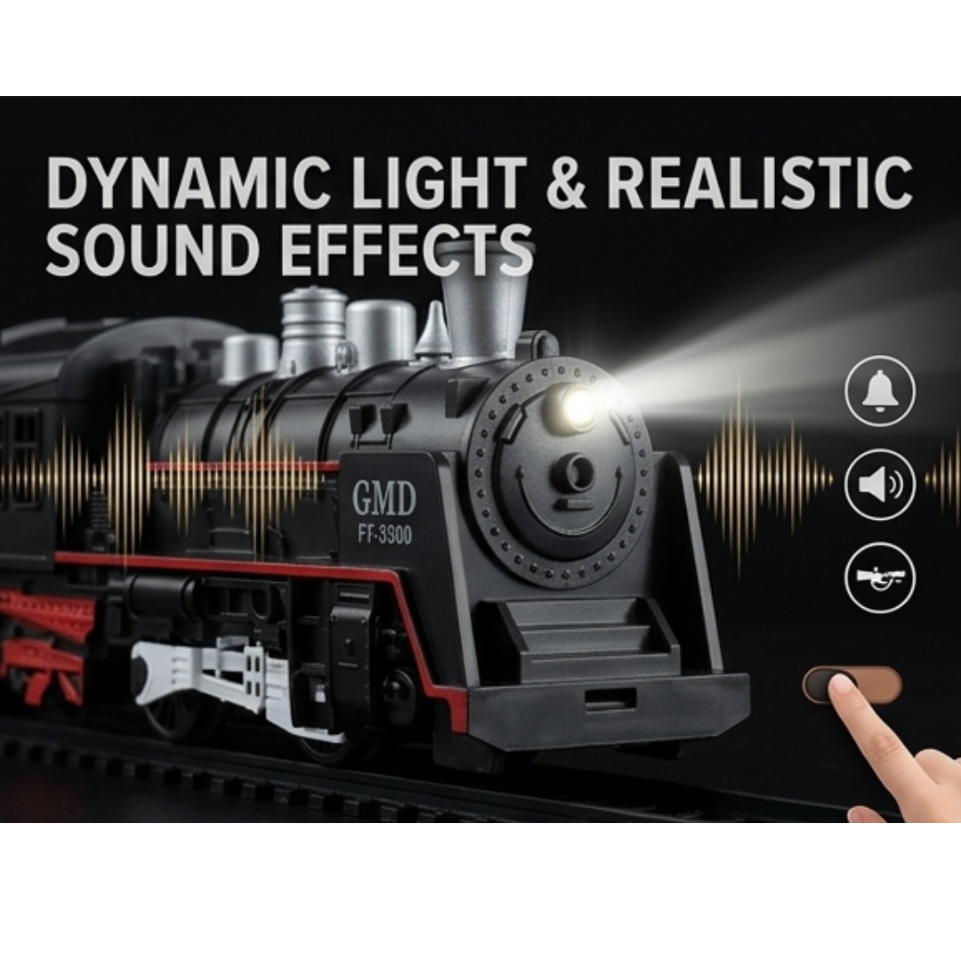Rail King Classic Train Set for Kids – Light & Sound Toy Train