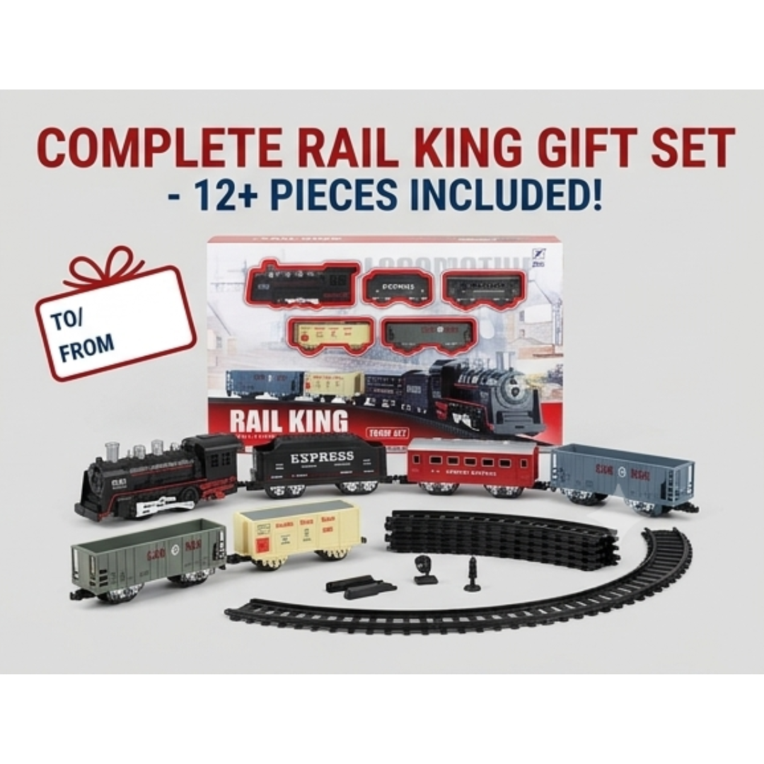 Rail King Classic Train Set for Kids – Light & Sound Toy Train