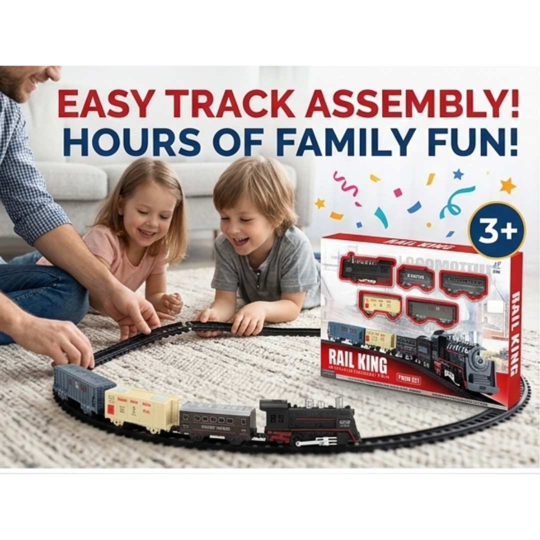 Rail King Classic Train Set for Kids – Light & Sound Toy Train
