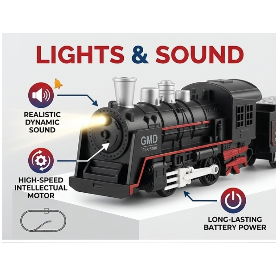 Rail King Classic Train Set for Kids – Light & Sound Toy Train