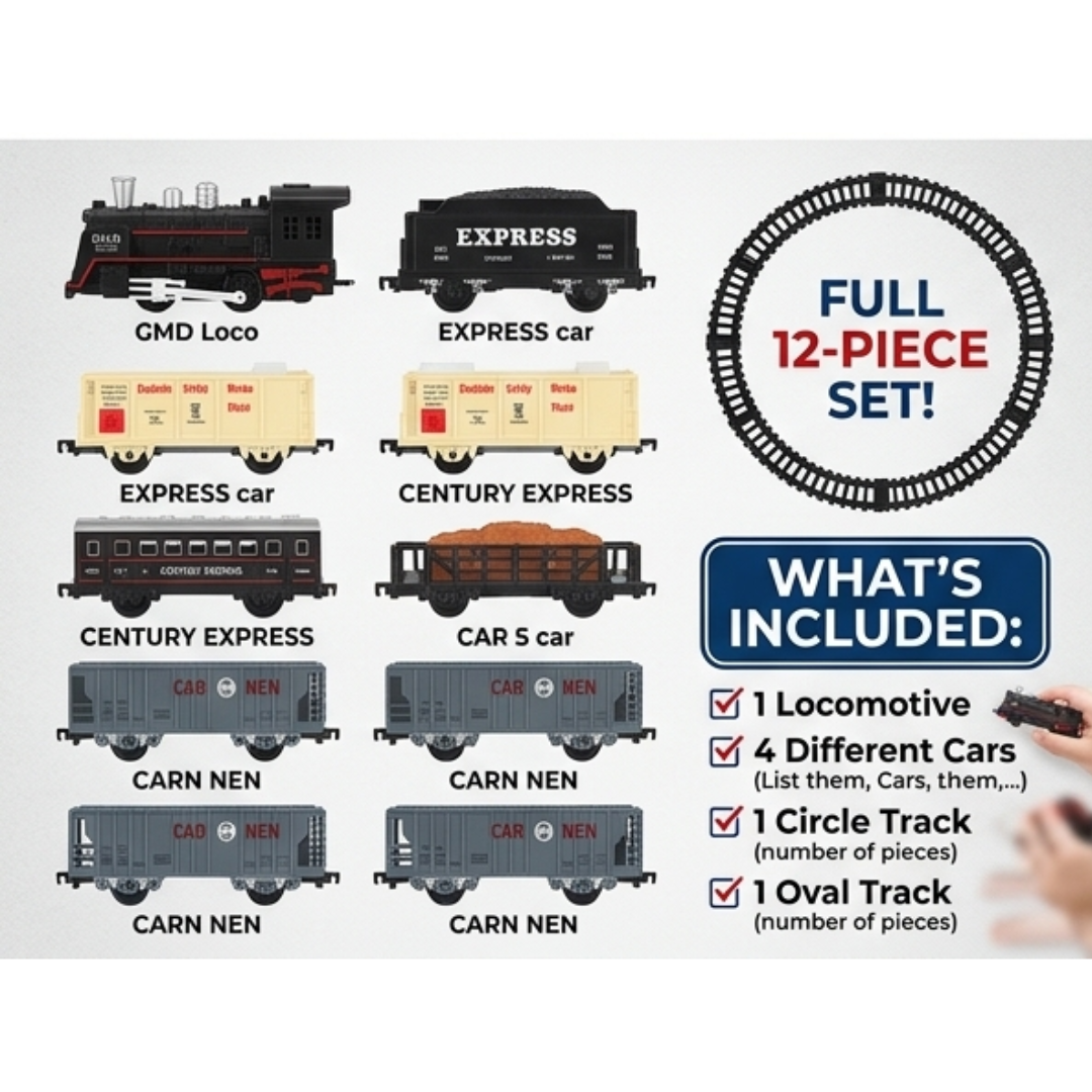Rail King Classic Train Set for Kids – Light & Sound Toy Train