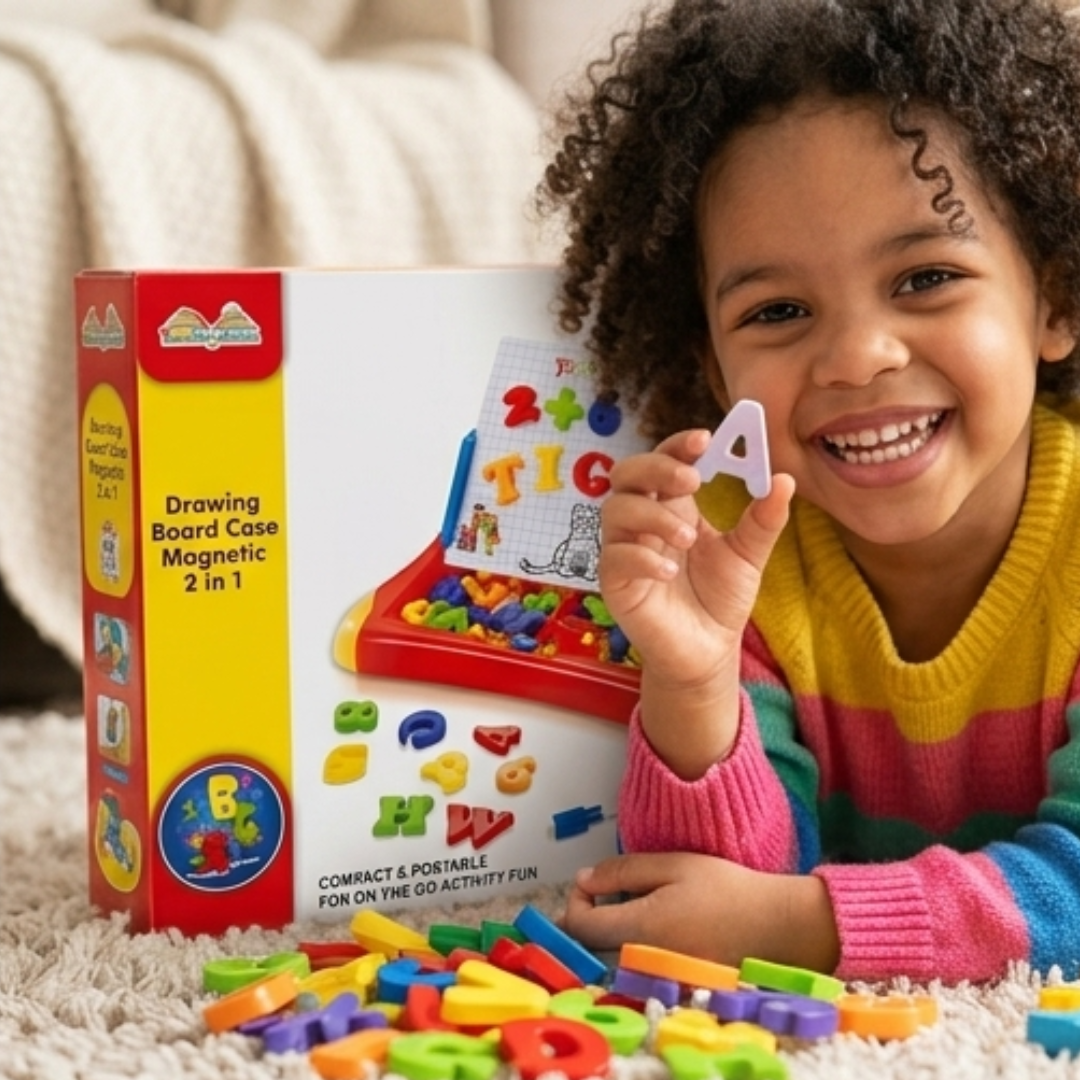 Magnetic Learning Case for Kids – Drawing Board with Alphabet & Number Magnets