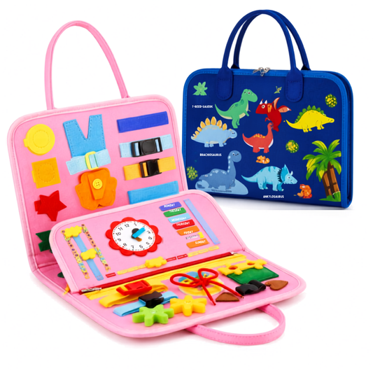 Montessori Busy Bag for Toddlers – Activity Book with Zippers, Buckles, Clock & Alphabet