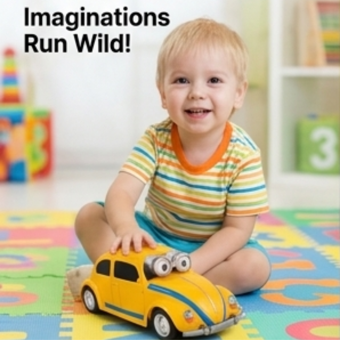 Big Eyes Cartoon Car Transforming Robot – VW Beetle Toy with Lights & Music