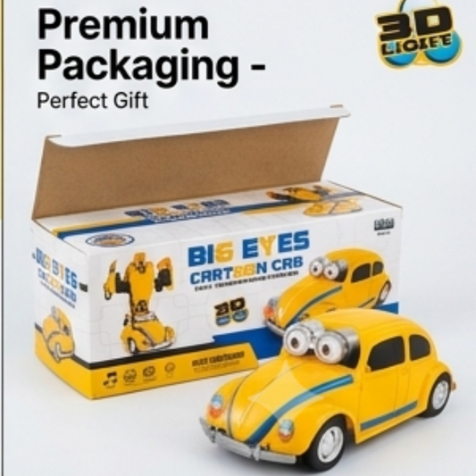 Big Eyes Cartoon Car Transforming Robot – VW Beetle Toy with Lights & Music