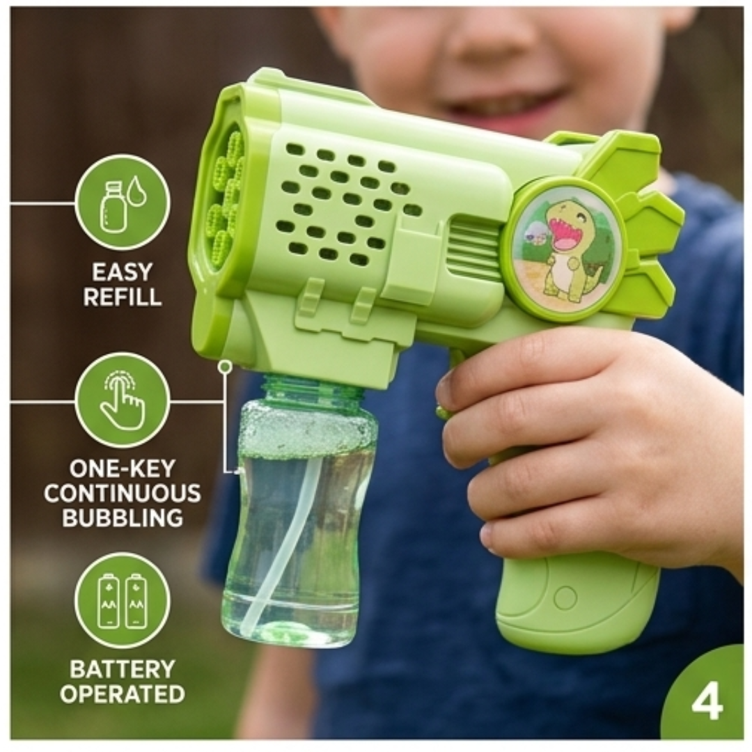 Dinosaur Electric Bubble Gun Toy with Lights – Automatic Soap Blower for Outdoor Play