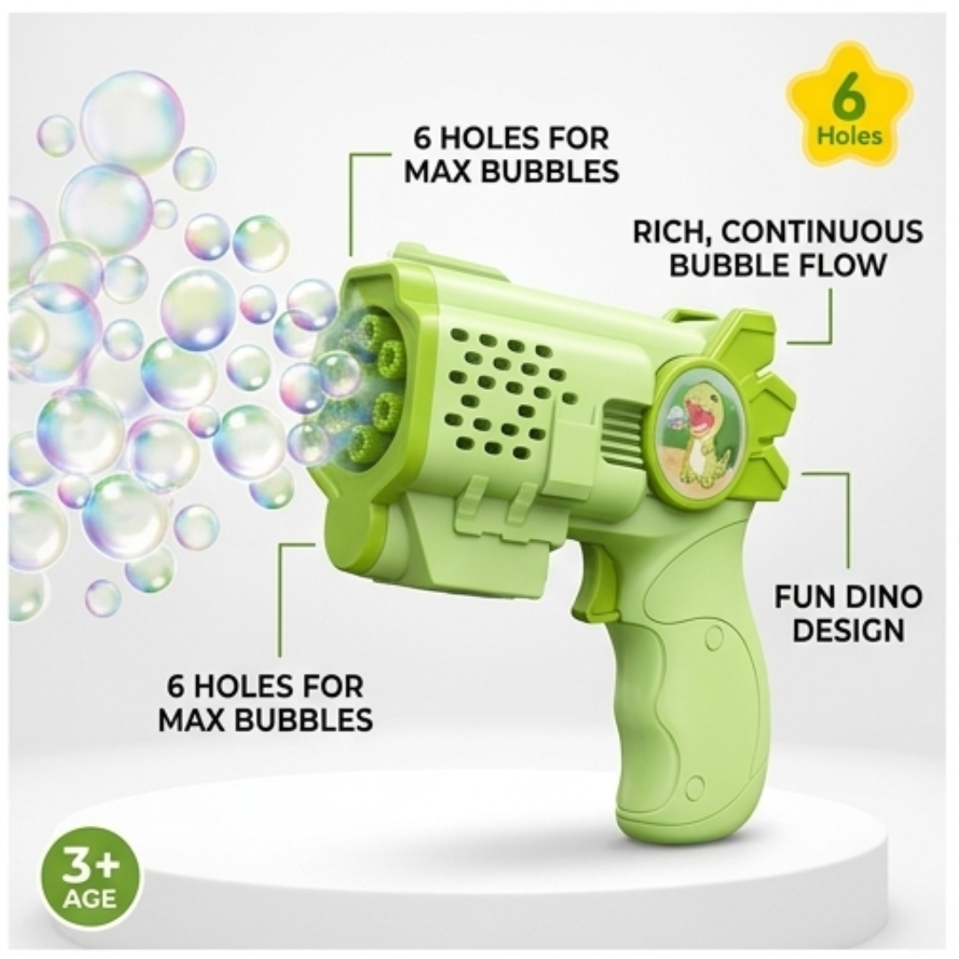 Dinosaur Electric Bubble Gun Toy with Lights – Automatic Soap Blower for Outdoor Play