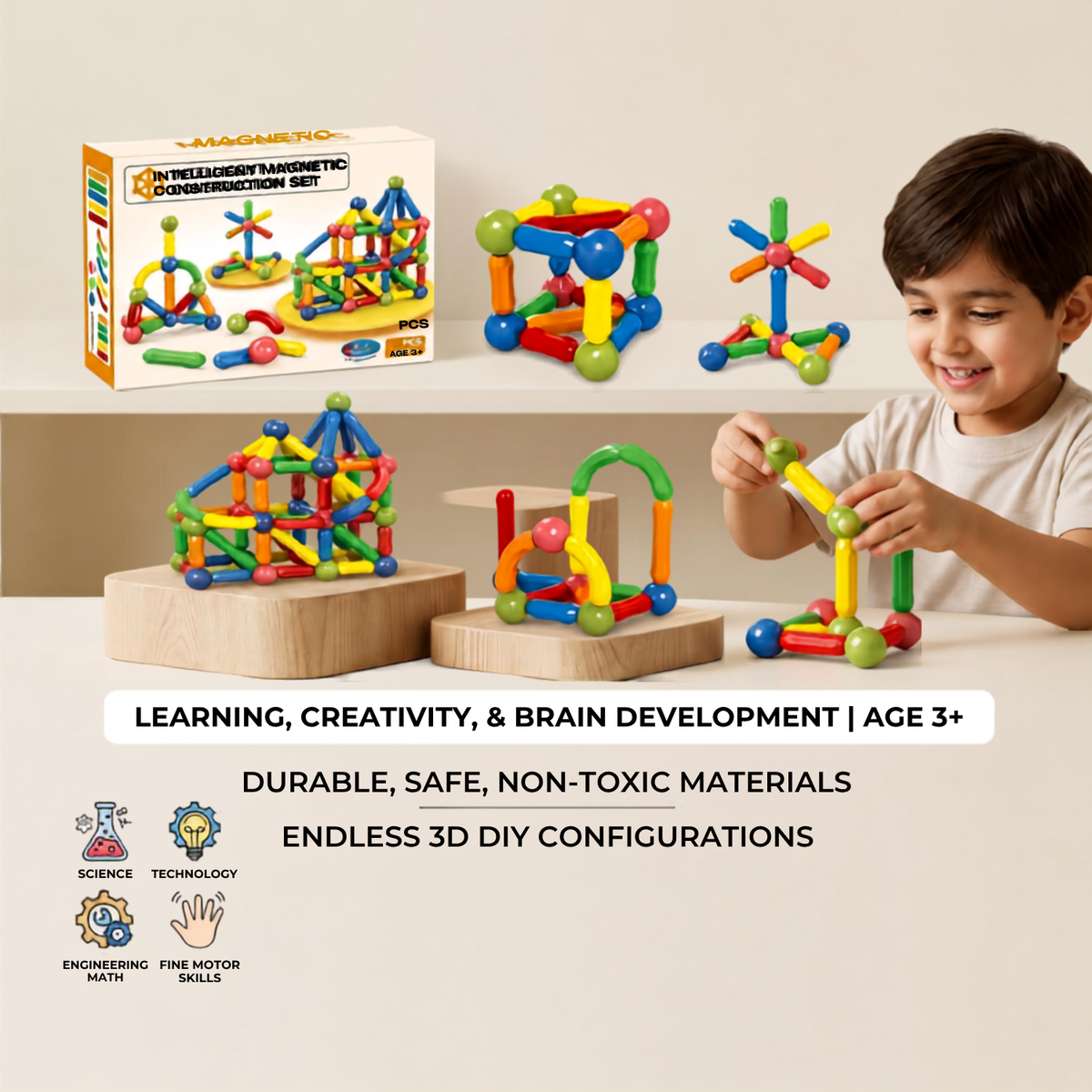 36 Pcs STEM Magnetic Sticks and Balls Building Set – 3D DIY Construction Toy