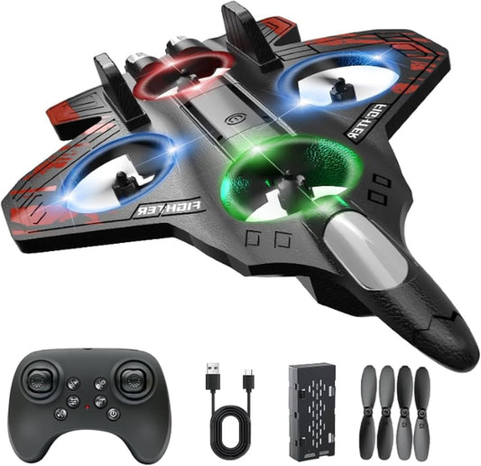 S1 RC Fighter Plane Drone – LED Lights, 360° Stunt Rotation, Long-Range Remote Control